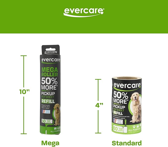 Evercare Ultra Sticky Pet Lint Roller Value Pack with 2 Lint Rollers and 3 Refill Rolls, 60 Sheets Each