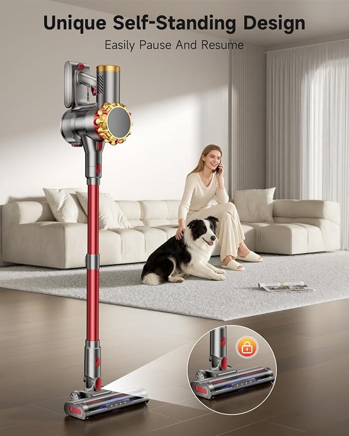 Cordless Vacuum Cleaner 580W 50Kpa Vacuum Cleaners For Home, 65 Mins Battery Stick Vacuum Led Panel, Anti-Tangle, Self-Standing, 8-In-1 Lightweight Vacuum For Hardwood Floor/Carpet/Pet Hair -Y