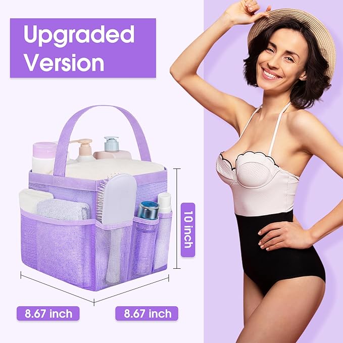 Attmu Mesh Shower Caddy Portable for College Dorm Room Essentials with 8 Pockets, Hanging Shower Caddy Dorm Basket, Quick Dry Shower Bag for Bathroom