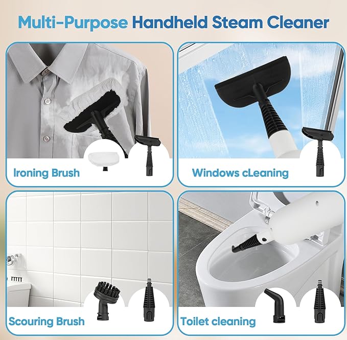 Steam Mop All-in-one Multi-Functional Powerful Steam Cleaner, Handheld Detachable Floor Steamer with 2 Steam Level, SKD5 380ML Water Tank & 23FT Power Cord for Whole Home Use（White）