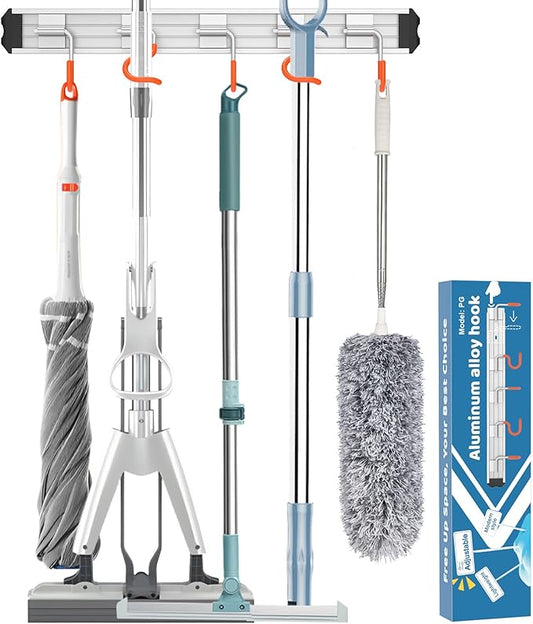 Mop and Broom Holder Wall Mount Garden Tool Rack Organizer, Modern Style,Movable Aluminum Alloy Wall Mounted Hook 1 Pack,Storage Gift for Bathroom,Closet,Laundry Room,Garage,Tool Room(Orange)