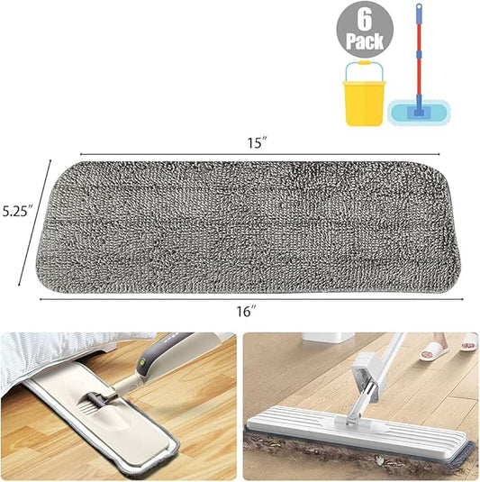 6 Pack Microfiber Spray Mop Replacement Heads for Wet Dry Mops, Premium Floor Cleaning Pads, Reusable Replacement Refills Compatible with Bona Floor Care System - Dark Gray