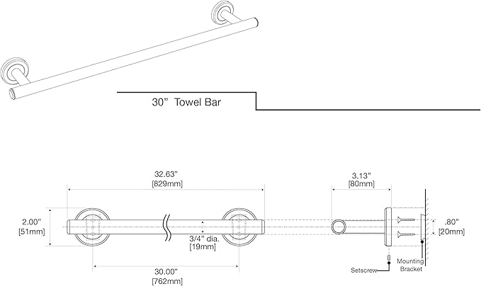 Gatco 4290A Latitude II, Towel Bar, 30”, Satin Nickel