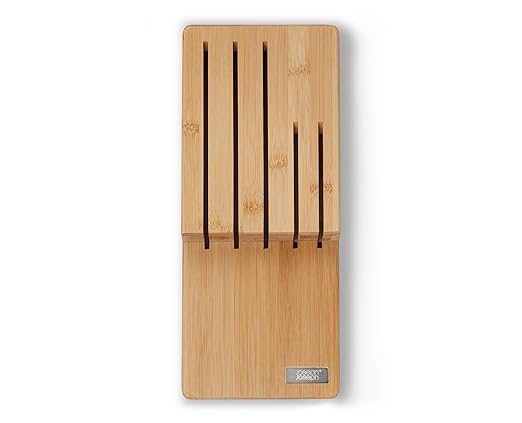 Joseph Joseph Elevate Kitchen Knives 5-piece Japanesse Stainless Steel knife set, in drawer Bamboo Block organizer tray