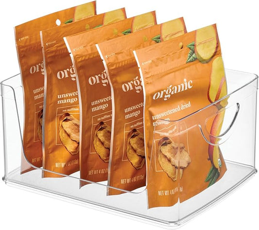 iDesign Stackable Open-Front Storage Bin with Handles for Kitchen, Clear, Made in USA