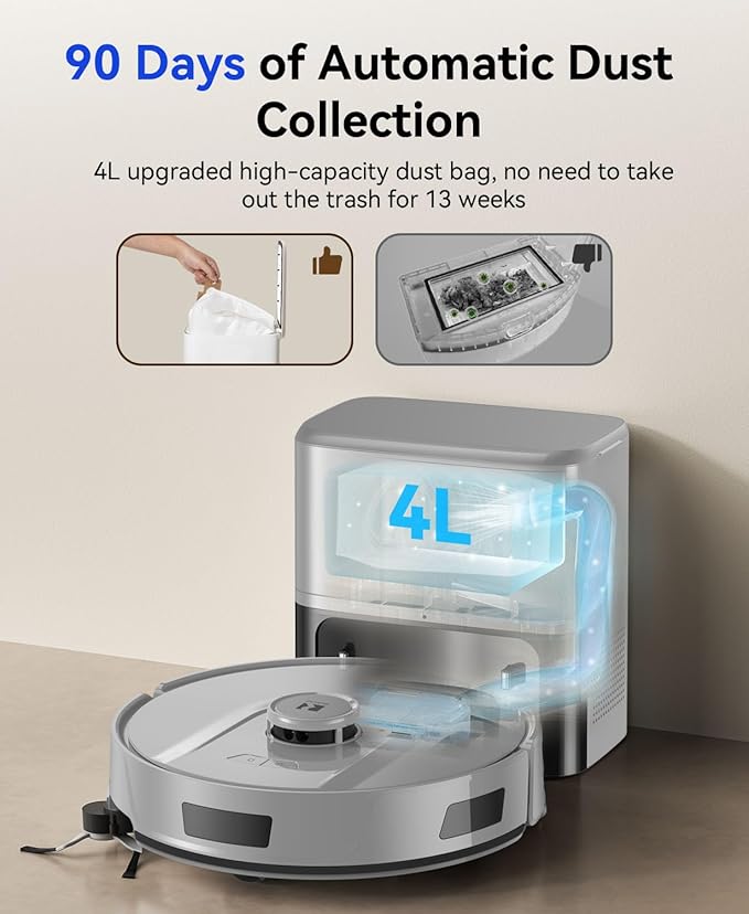 Redroad Robot Vacuum 20,000 Pa Robot Vacuum and Mop,90 Day Self Emptying Vacuum Robot,Lidar Navigation,5G/2.4GWiFi APP Aspirateur Robot,Self-Charging Robot Vacuums for Pet,Floor,Carpet Gray R11