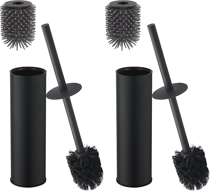 Toilet Brush and Holder,Stainless Steel Toilet Brushes for Bathroom with Holder 2pack Black