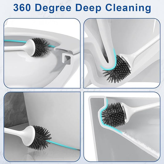 Electric Toilet Brush,Silicone Toilet Brush,Toilet Brush,Toilet Bowl Brush and Holder Set with Ventilated Holder，with 1 Crevice Cleaning Brushes