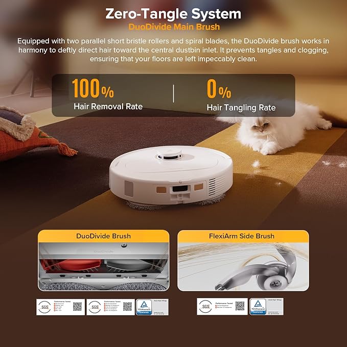 roborock Qrevo S5V Robot Vacuum and Mop, FlexiArm Edge Mopping, 12,000Pa Suction, Dual Zero-Tangle System, Smart Obstacle Avoidance, 10mm Mop Lifting, Auto Mop Washing & Warm Air Drying, White