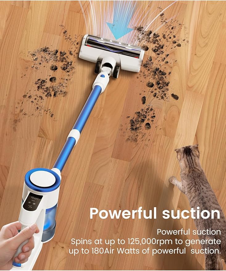 Cordless Vacuum Cleaner,450W Powerful Suction With Smart LED Display,50-Min Runtime,Anti-Tangle Brush, Rechargeable Battery, Lightweight Stick Vacuum Cleaner for Home, Pet Hair, Hard Floors, Carpet