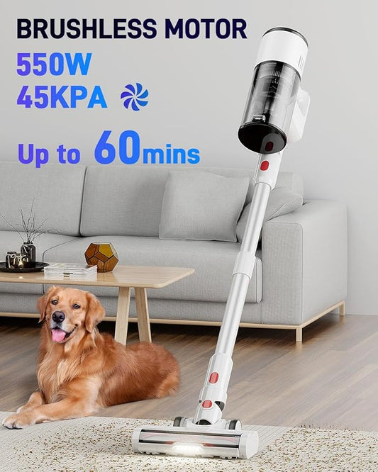 Built for Stairs Cleaning – Lightweight Cordless Vacuum Designed for Stairs, Steps, Edges and Corners. Easy to Carry up and Down with one Hand White