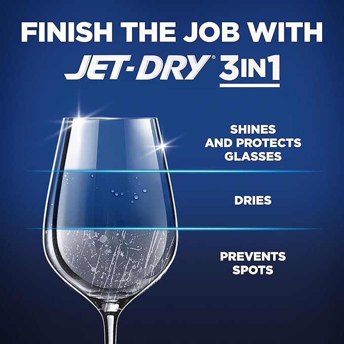 Finish Jet-Dry Dishwasher Rinse Aid, Compatible with Dishwasher Detergent, Prevents Spots & Residues, Dries, Shine & Protects, 16 oz, 155 Washes.
