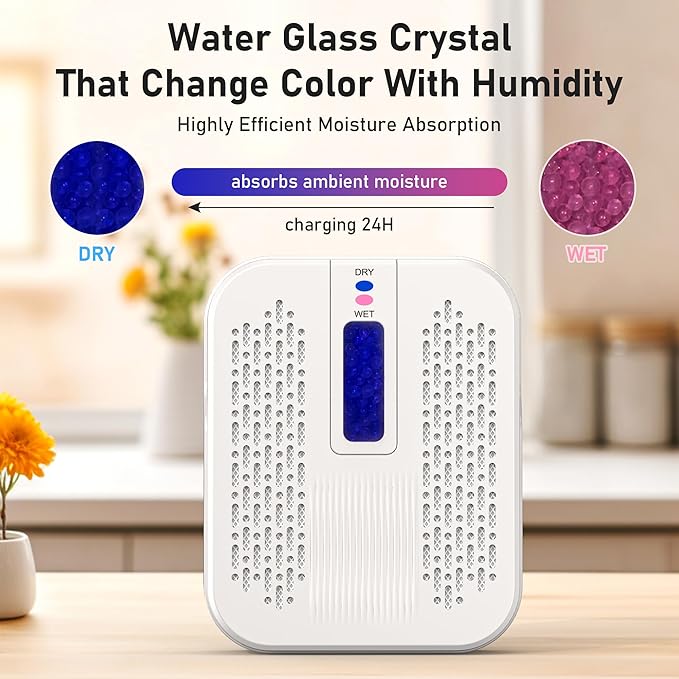 Rechargeable Small Dehumidifier, Pack of 2, Portable Mini Dehumidifier for Bathroom, Highly Efficient Dehumidification, Energy Saving, Suitable for Closet, Cars, Wardrobes