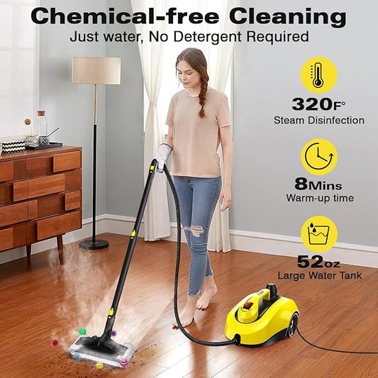 TVD Steam Cleaner, Heavy Duty Canister Steamer with 26 Accessories, Steam Mop with 5M Extra-Long Power Cord for Home Floor Cleaning, Car Detailing, Grout, Upholstery.