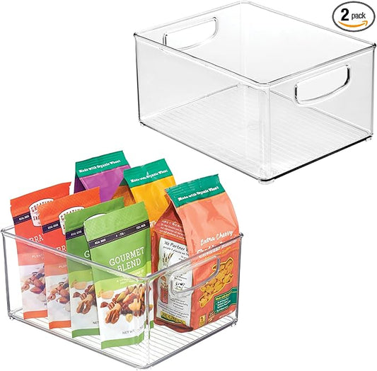 iDesign Plastic Stackable Pantry Bin - Organizer Bin with Handles for Cabinets or Fridge - Set of 2 - Clear