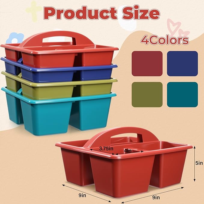 Kathfly 8 Pack Caddy Organizer with Handle, Stackable Organization Storage, Small Plastic Basket Classroom Caddy for Table Desk Office Pencil Kids Room Craft Art Teacher School Supplies (Deep Color)