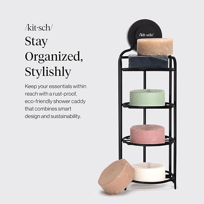 Kitsch Hanging Shower Caddy with Suction Cup – Self-Draining Bar Soap Holder & Shower Caddy for Shampoo Bars, Conditioner Bars & Soap – Rust Proof, Eco-Friendly, Wall Mount or Free-Standing Organizer