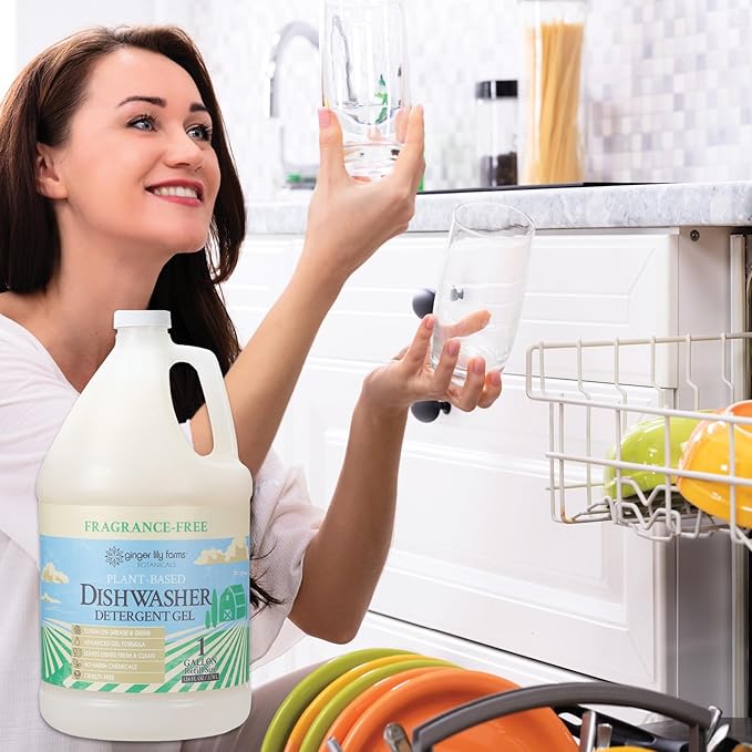 Ginger Lily Farms Botanicals Plant-Based Dishwasher Detergent Gel, 100% Vegan & Cruelty-Free, Fragrance-Free, 1 Gallon Refill (Pack of 4)