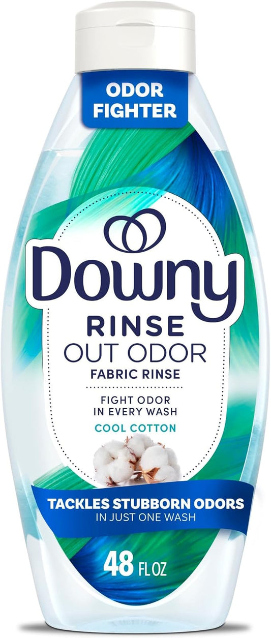 Downy Rinse Laundry Odor Remover, Cool Cotton Scent, Fabric Softener and Laundry Odor Removal Rinse, Fights Odors at the Source, HE Compatible, 48 Fl Oz