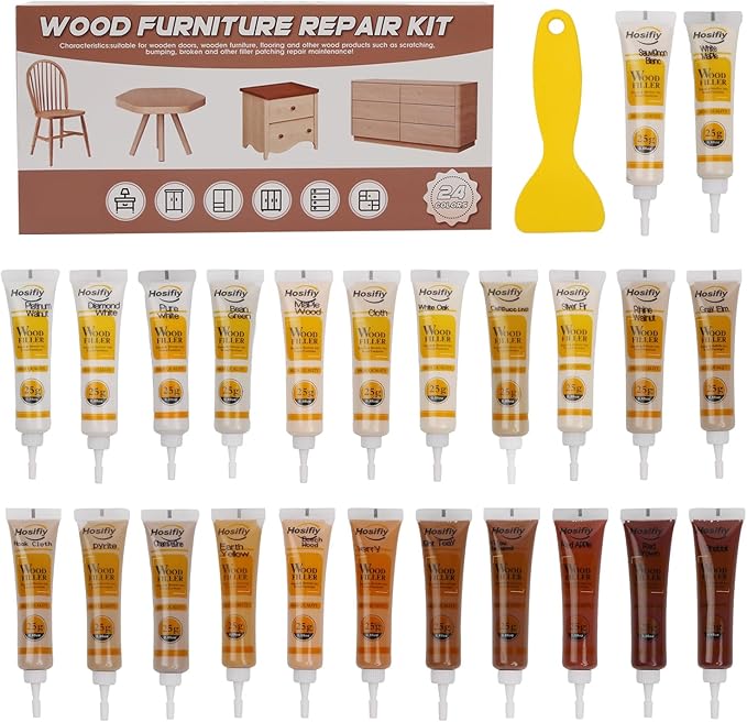 Wood Furniture Repair Kit, 24 Colors Wood Touch up Filler, Repair Scratch, Cracks, Stains, Discoloration for Wood Furniture - Comprehensive Series