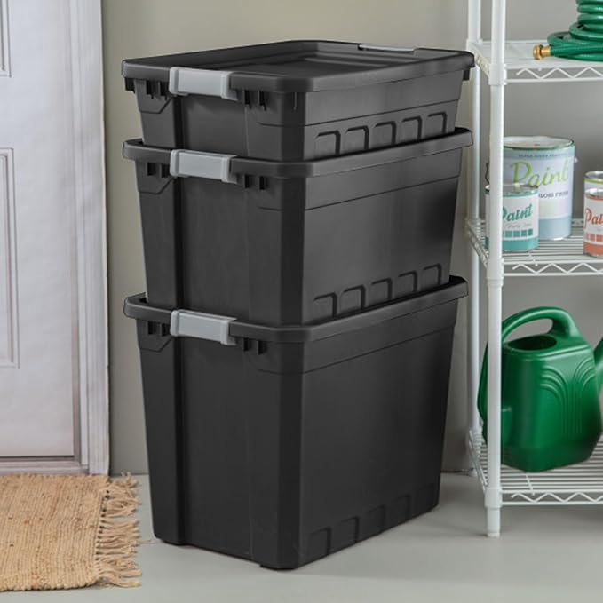 Sterilite 12-Pack Plastic Storage Bins with Lids, Stackable Containers, 10 Gallon, Black