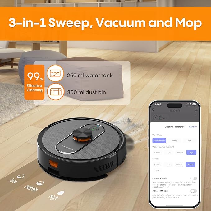 Robot Vacuum and Mop with Self-Emptying, Robotic Vacuum with 90-Day Hands-Free, Mapping, 5000Pa, LiDAR Navigation, Cleaning, Wi-Fi/App/Alexa Control, No-Go Zones,Ideal for Pet, Hard Floors, Carpet