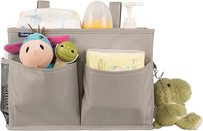 Surblue Bedside Caddy Hanging Bed Organizer Storage Bag Pocket for Bunk and Hospital Beds, College Dorm Rooms Baby Bed Rails,Camp 4 Pockets and 2 Hooks (Gray)