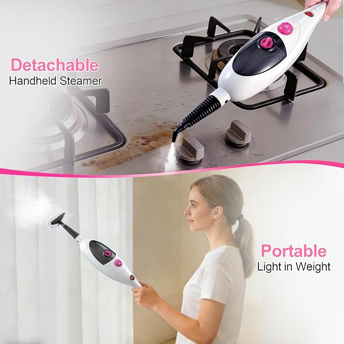 12-in-1 Steam Mop & Detachable Handheld Steam Cleaner, 400ML Tank with Adjustable Steam, Safe for Hardwood, Sealed Floors, Marble, Laminate, Stone & Tile