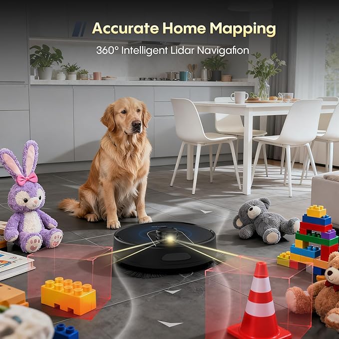 Bagotte Robot Vacuum and Mop, Robot Vacuum Self Emptying, 6000Pa Powerful Suction, 90-Day Hands-Free, Advanced Smart Mapping, LiDAR Navigation Robotic Vacuum for Pet Hair, Dust, Carpet, WiFi/App/Alexa