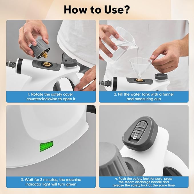 Saker Handheld Steam Cleaner New,Portable Steam Cleaner for Home,1050W Steam Cleaner,4 Fiber Cloths for Quick Heating & Deep Cleaning of Floors, Cars, and Kitchen
