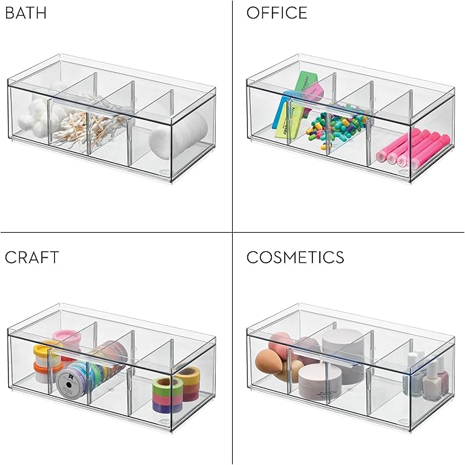 iDesign Stackable 4-Section Tea Storage Drawers - Tea Bag Organizers for Cabinet or Countertop - Set of 2 - Clear