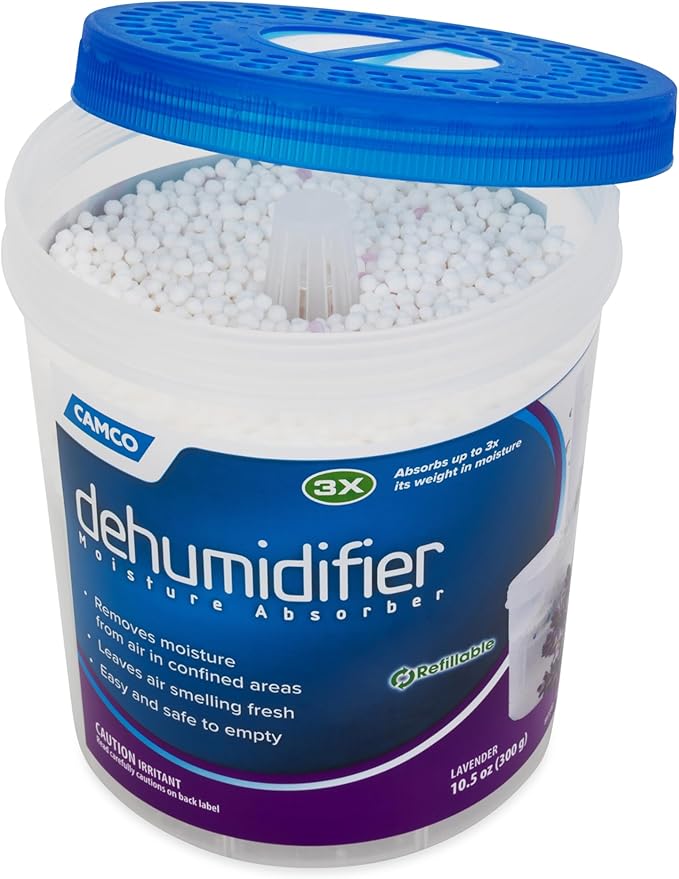 Camco Dehumidifier Moisture Absorber - Absorbs Up to 3x Its Weight in Water, Reduces Moisture and Humidity in Offices, Closets, Bathrooms, Kitchens, Boats, RVs and More – Refillable (44280)
