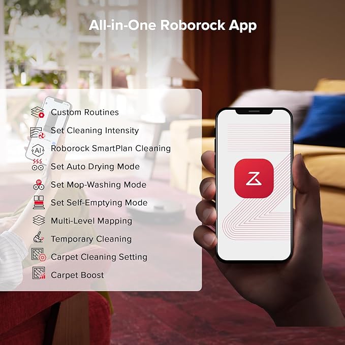 roborock Qrevo S5V Robot Vacuum and Mop, FlexiArm Edge Mopping, 12,000Pa Suction, Dual Zero-Tangle System, Smart Obstacle Avoidance, 10mm Mop Lifting, Auto Mop Washing&Drying, Self-Emptying&Refilling