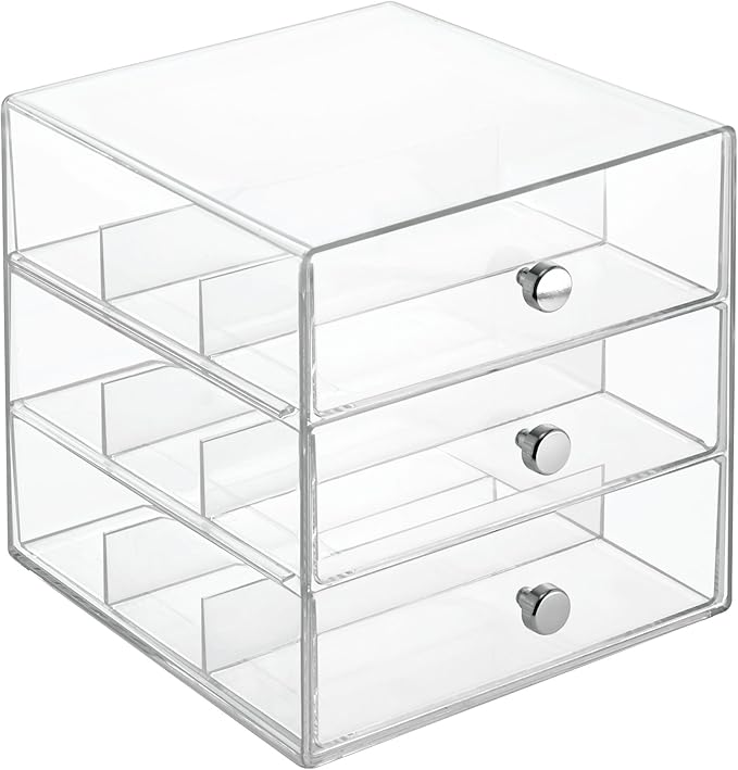 iDesign 3-Drawer Stackable Sunglasses Organizer, Clear Glasses Storage and Eyewear Display Holder