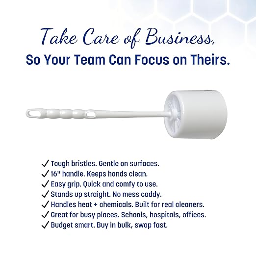 Sparta 16-Inch Durable Toilet Brush with Storage Holder, Bowl Brush with Caddy with Sturdy Polypropylene Bristles for Effective Cleaning, White Plastic Handle for Secure Grip, White (Pack of 24)