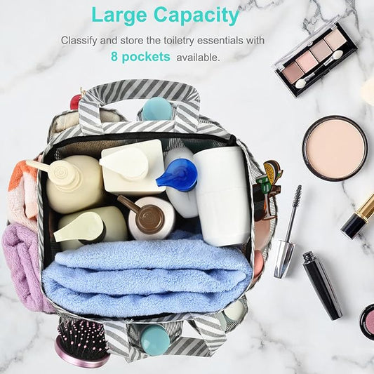 Haundry Mesh Shower Caddy Tote, Portable Shower Caddy Bag with 8 Pockets for College Dorm Room Essentials, Beach, Swimming, Gym
