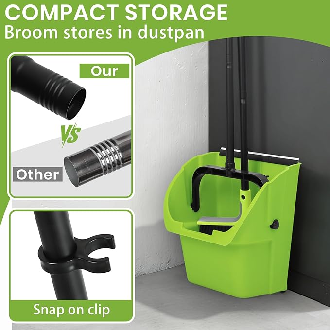 (3PK) Jumbo Commercial Broom and Dustpan Set with Large Standing Scoop Dustpan and Heavy Duty Broom, Long Handle, for Indoor/Outdoor Floor Cleaning, Janitor Supplies