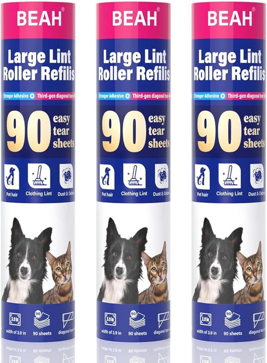 9.45 Inch Extra Sticky Lint Roller Refills 3 Pack (270 Sheets) –Compatible with 9.45 Inch Lint Rollers Pet Hair and Lint Cleaning on Furniture, Carpets, and Clothes