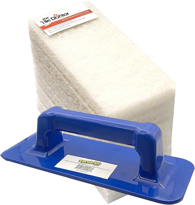 Scrub Doctor 6-Pack of 10 x 4.5 x 1 in. Large White Scrub Pads and Scrub Pad Holder Scrub-HLD-L-WHT-6, Non-Scratch Scrubbing Pads for Tile, Shower Doors, Metal Trim, Stainless Steel, and Car Wheels