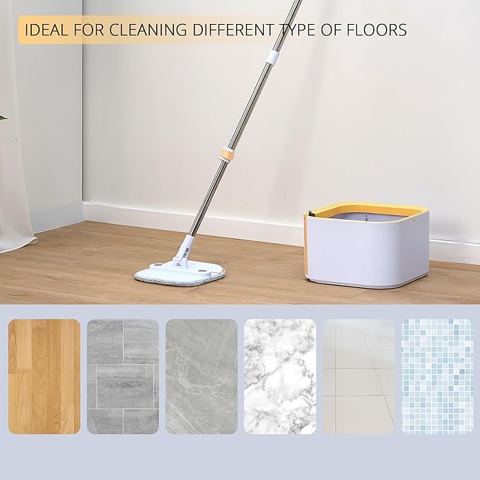 True & Tidy® TrueClean Mop and Bucket System Plus with New Easy Lift Inner Bucket, Self Wringing, Separates Clean from Dirty Water, Folding Mop Head, Dual Brush System, 6-pc Machine Washable Pads