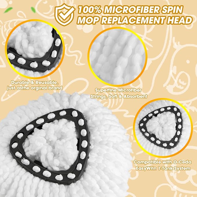 6 Pack Mop Head Replacement, Microfiber Spin Mop Refill Replace Head Compatible O-Ceda Easywring 1-Tank System, Spin Mop Replacement Heads for Easy Cleaning Floor Mopping
