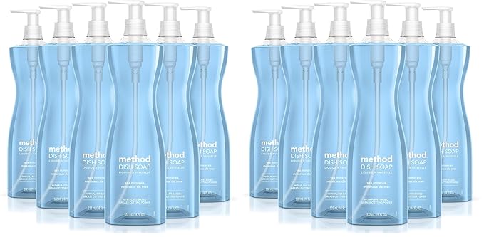 Method Gel Dish Soap,Sea Minerals Scent,Tough on Grease & Stuck-on Food,Cruelty Free Formula,Made with Recycled Plastic,18 Fl Oz,(Pack of 12)