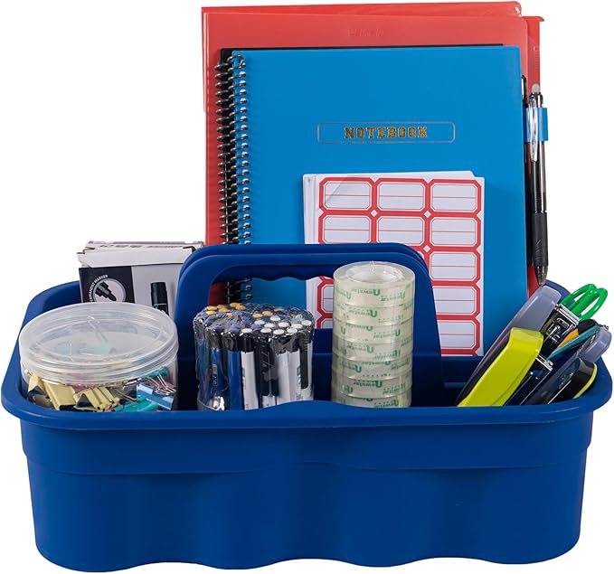 Matthew 3 Pack Large Plastic Tote Tool & Deluxe Supply Cleaning Caddy with Handle Portable Shower Basket Storage Caddy for Cleaning Products,Take-Out Drink,Bathrooms - Blue