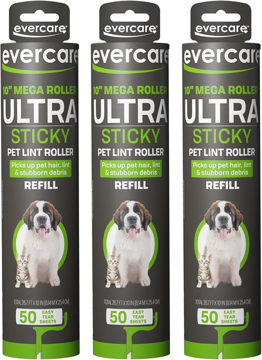 Evercare Pack of 3 All-Purpose Pet Mega Oversized Lint Roller Refills, 50 Sheets Each