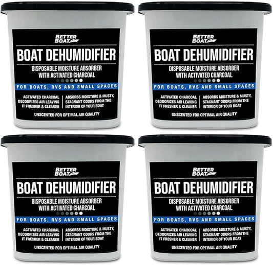 Moisture Absorber 4 Pack with Activated Charcoal Dehumidifier Bucket, Unscented Odor Absorber for Closet Basement Bathroom Boat RV, Disposable - Better Boat