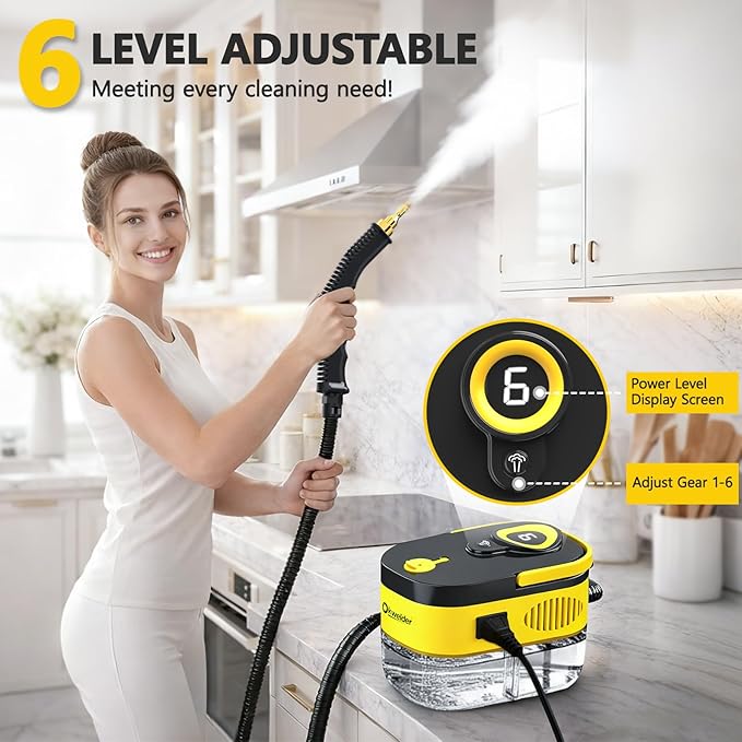 Steam Cleaner with 6 Adjustable Settings, 1500W Portable Handheld Cleaner with 15-Second Fast Preheating, Suitable for Kitchen, Bathroom, and Home Cleaning, and Includes 15 Cleaning Accessories