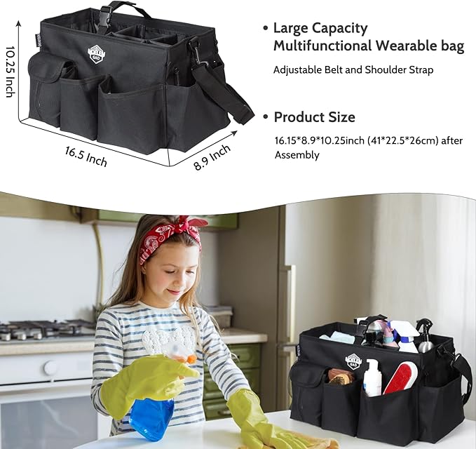 Large Wearable Cleaning Caddy Bags with Handle and Shoulder and Waist Straps,for Cleaning Supplies,for Furniture Storage,Car Organizer