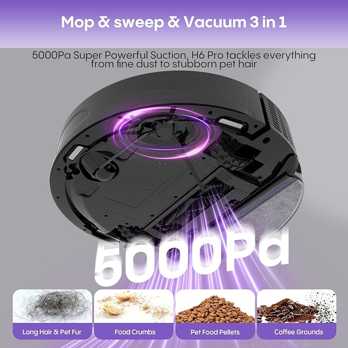 Robot Vacuum and Mop with Mapping, 5000Pa Robotic Vacuum Cleaner with Self Emptying Station for 90 Days Hands-Free, LiDAR Navigation, No-Go Zones, Wi-Fi/App/Alexa Control, for Pet Hard Floors Carpet