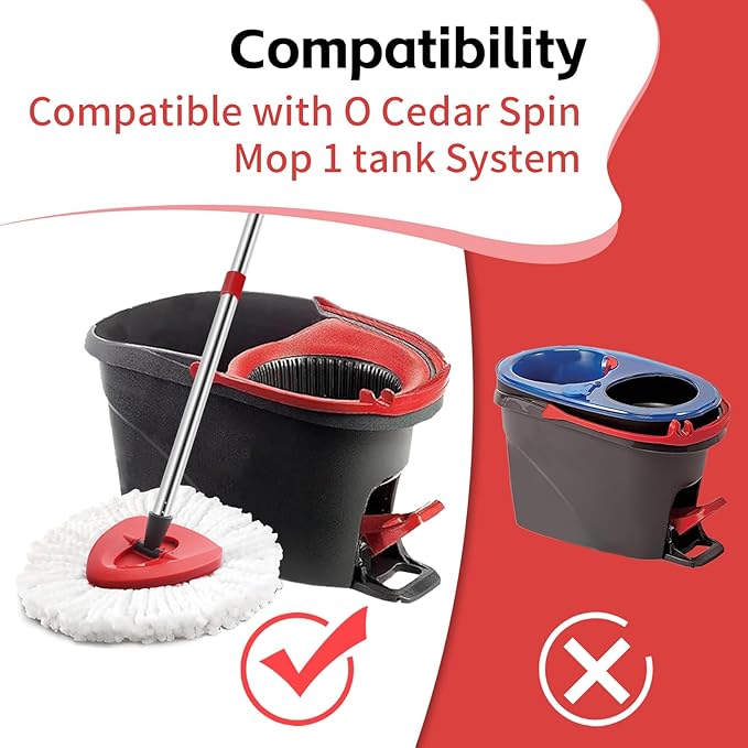 Spin Mop Replace Head, Base, Handle Compatible with O Cedar EasyWring Microfiber Spin Mop, 2 Mop Refills Replacement Heads, 30-58in Mop Handle and 1 Mop Base Combo Set (White (1-Tank System))