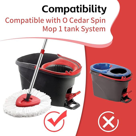 Spin Mop Replace Head, Base, Handle Compatible with O Cedar EasyWring Microfiber Spin Mop, 2 Mop Refills Replacement Heads, 30-58in Mop Handle and 1 Mop Base Combo Set (White (1-Tank System))